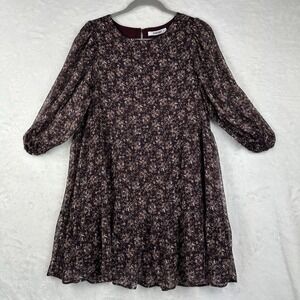 Self Contrast‎ Womens Tiered Burgundy Baby Doll Dress Size S USA Gold Thread
